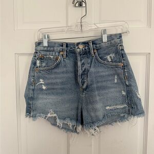 Agolde Light Blue Distressed High-Rise Denim Shorts